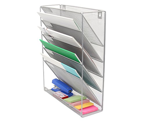 Superbpag Hanging File Organizer, 6 Tier Wall Mount Document Letter Tray File Organizer, Silver