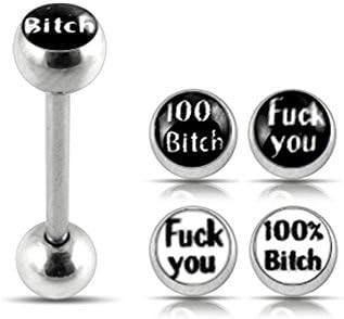 One Full Set Logo Tongue Bar with Free!!! 4 Pices Interchange Word Logo Ball Tongue Piercing Jewelry