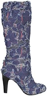 Women's Denim colorful Stiletto High Heel EURO Style Boots (37, Blue)