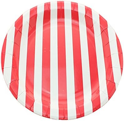 Youmewell Disposable Red Striped Round Paper Party Plates 9 Inch 24 Count