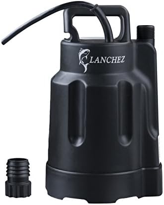 Lanchez 1/5HP 1420GPH Thermoplastic Submersible Water Removal Pump to 17 Feet with 25 Feet Power Cord, Black,115V, Q280109