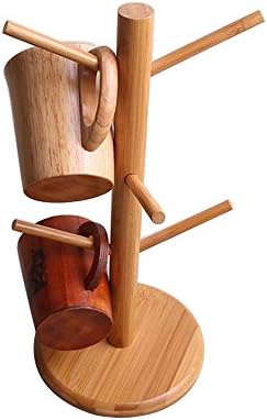 Natural Bamboo Mug Rack Tree,6-Peg,Removable Stand for Coffee Tea Cup