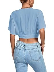LYANER Women's Deep V Neck Tie Front Knot Wrap