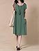 Mordenmiss Women's Cotton Linen Tunic Dress Pleated Short Sleeve Sundresses Summer Daily Pullover with Pockets L Green