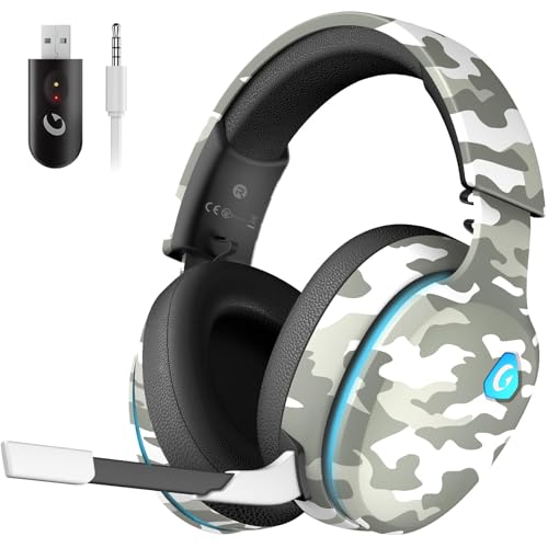 Gvyugke Gaming Headset kabellos für PS5, PC, Switch – 2,4 GHz + Bluetooth 5.4, Surround Sound, Noise Cancelling Mikrofon, 20 ms Low Latency, 50 mm Treiber, 40H