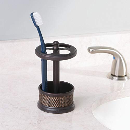 mDesign Bath Accessory Set, Soap Dispenser Pump, Toothbrush Holder, Tumbler - 3 Pieces, Bronze
