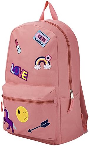 Girls' 18-Inch Coral Emoji School Backpack with Embroidery &amp; Appliqué Accents
