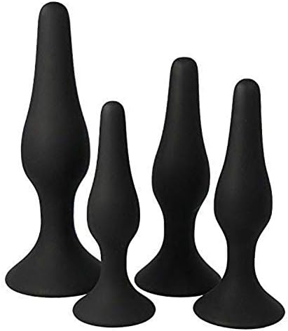 Men and Women Share Pleasure Trainer Toys Silicone Plugs - 4pcs/Set Black