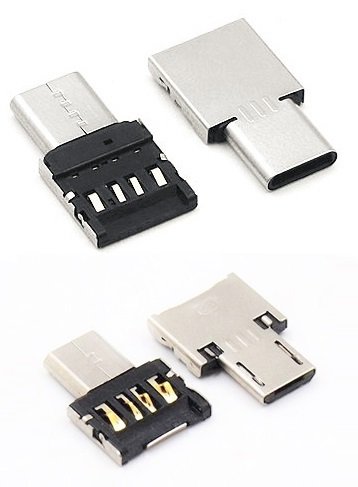 KOKKIA Tiny USB Type A to Type C (1pc) and Tiny USB Type A to Micro USB (1pc) Adapter Connector for Laptop, Cell Phone, Tablet, USB Cable & Flash Disk.