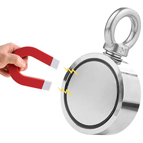 Double Side Round Vertical Magnet Fishing, Abuff Super Strong Fishing Magnets Combined 660LBS Pulling Force Pot Magnet with Eyebolt for Magnet Fishing and Salvage in River - 2.36" Diameter - Thumbnail 4