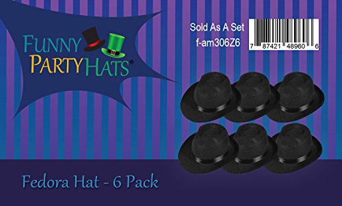 Black Fedora Gangster Hat Costume Accessory - Pack of 6