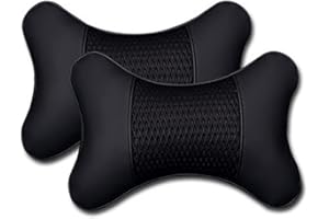 VVHOOY 2 Pack Car Headrest Pillow PU Leather Car Neck Pillow for Driving Seat Breathable Automotive Neck Support Adjustable Cute Auto Neck Pillow Neck Shoulder Pain Relief for Travel(Black)