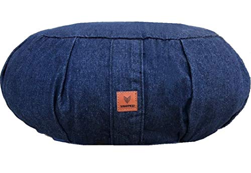 Yawped Yoga Meditation Cushion – Memory Foam Yoga Pillows for Comfort to Relieve Back Pressure with Denim Blue Zipper Cover, Large Crescent