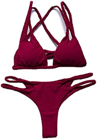 Triapple Women Cut out Vintage Pin up Two Piece Tankini Bikini Set Swimsuit(Wine Red, US:2-4)