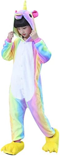 Winter Warm Soft Plush Flannel Onesie Unicorn Pajamas Unisex One Piece Bathroom Zipper Animal Cosplay Costume Gift For Adult Kids (Unicorn Star, Children's height XL (120cm -130cm))