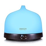 OKACHI GLIYA Essential Oil Diffuser 200ml Aromatherapy Cool Mist Aroma Humidifier (Up to 6H Use, Mist Control, Waterless Auto Shut-Off, 3 Timer Settings, 7 Color LED Lights, Dark Wood Grain, BPA-free)