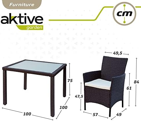 61073 - Conjunto mesa y sillas jardín ratán, Mesa y sillas terraza incluye 4 sillas jardín exterior y 1 mesa exterior 100x75cm, Muebles para jardín y terraza, Multicolor