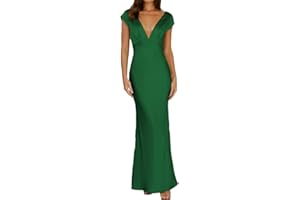 Halfisland Womens Summer Satin V Neck Cap Sleeve Backless Maxi Dress Elegant Twist Cut Out Midi Dresses Wedding Guest
