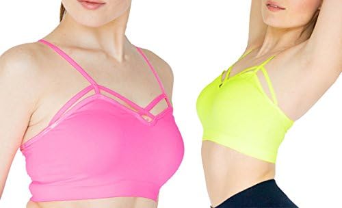 Appleletics Criss Cross Strappy Bra (One Size, 2 Pack: Neon Yellow &amp; Neon Pink)