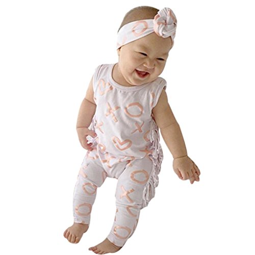 2Pcs Outfit Set Newborn Toddler Baby Girl Boy Print Sleeveless Romper Jumpsuit Sunsuit Clothes (White, 0-6 Months)