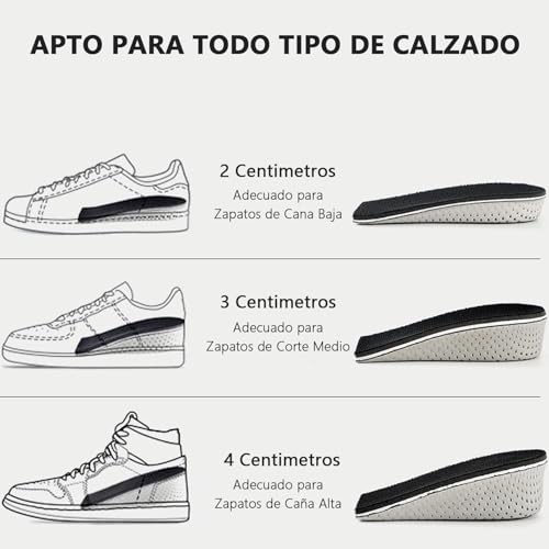 3 piezas Plantillas para Aumentar La Altura, Medias Almohadillas Invisibles para Aumentar La Altura de 2, 3, 4cm, Absorbentes Del Sudor y Transpirables, Adecuadas para Hombres y Mujeres