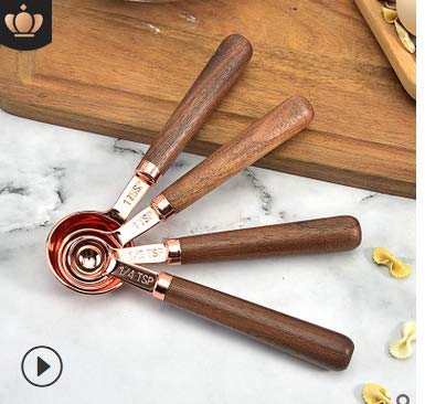 DMFSHI Kitchen Measuring Spoon Set, 4 PCS Stainless Steel Measuring Spoons, Stainless Steel Spoon Tools for Measuring Dry Liquid Ingredients Baking Cooking, Walnut Handle Spoon