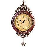Elegant, Traditional, Decorative, Hand Painted Modern Grandfather Wall Clock W/Swinging Pendulum for New Room or Office. Color Brown &amp; Bronze. Large. 24 Inch.