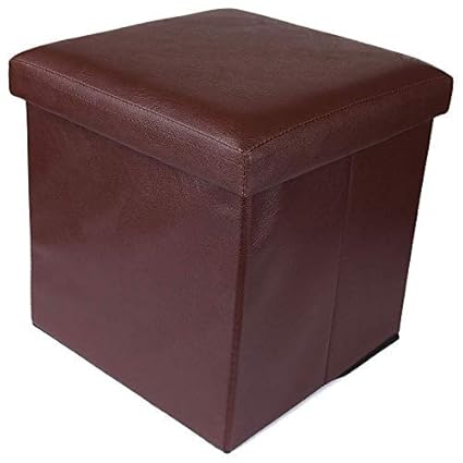 Uberlyfe Foldable Organizer Stool Chest Storage Box with Lid Multi-Functional Collapsible Ottoman Footrest Seat Footstool Faux Leather