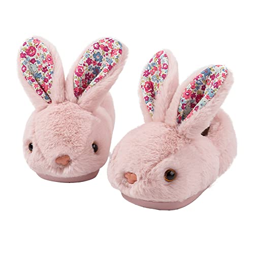 Drecage Girls Toddler Slippers Boys House Shoes for Little Kids Cute with Bunny Design Plush Indoor Slippers Non-Slip