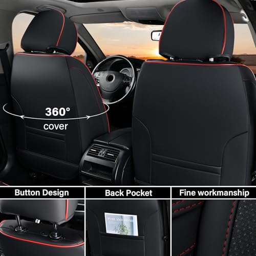 Coverado Leather Car Seat Cover for 5 Seaters, Breathable Car Seat Protector with Embossed Grains, Waterproof Universal Car Seat Covers for Sedan SUV Truck