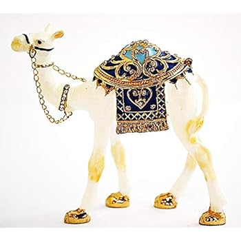 Ciel Collectables Standing White Camel Trinket Box. Hand Made with Swarovski Crystal & Enamel