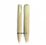 FESHFEN 22" 170g Hair Piece Pony Tail Ponytail Hair Extensions Hairpiece Long Straight/Voluminous Curled Wavy Clip In/On Claw Ponytail-M24/613 Pale Golden Blonde and Bleach Blonde Mixed
