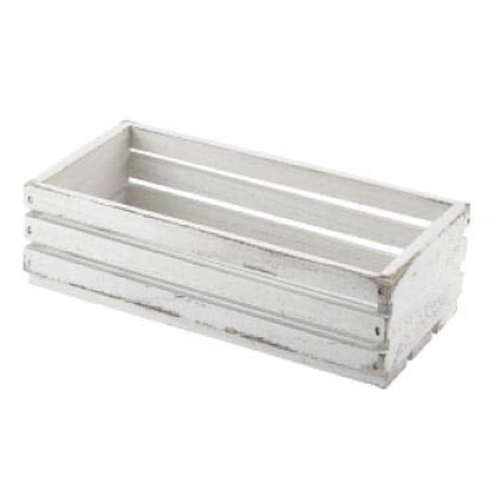 Genware TR216W Wooden Crate, 25 cm x 12 cm x 7.5 cm, White Wash Finish