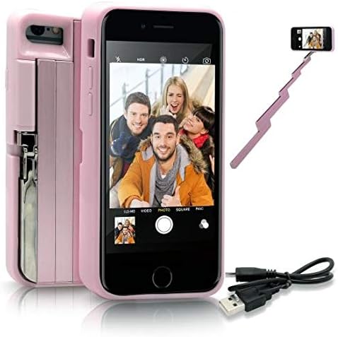 StikBox Selfie Stick iPhone Case, Extendable Monopod W/ Bluetooth Trigger, Lightweight, Rechargeable, Wireless, Pocket Size, 360 degree & 20” Extension for iPhone 8S/8/7/6S/6 (Pink)