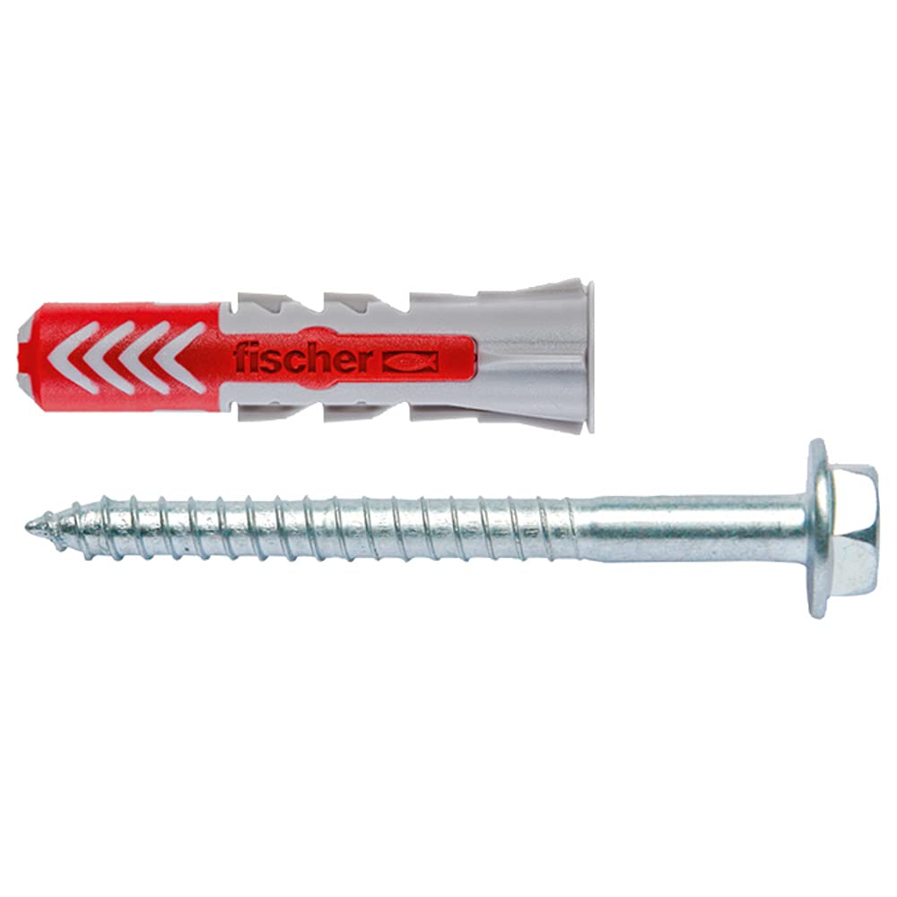 fischer 555110 DUOPOWER Wall Plug & Screw, Red/Grey, 10 x 50 mm, Set of 25 Pieces