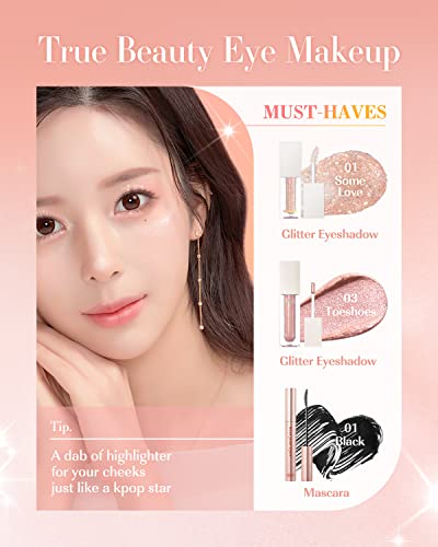 AMTS Webtoon True Beauty - 01 Some Love | Liquid Pink Gold Chunky Glitter Eyeshadow | Highlighter, K-Drama Korean Makeup, Highly Pigmented, Long Lasting Shimmer