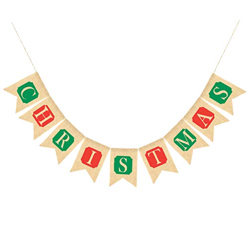 image for LSXD Merry Christmas Burlap Banners Garlands for Fireplace Christmas T