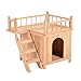 PawHut 2-Level Elevated Waterproof Outdoor Wooden Treehouse Cat Shelter With Balcoy