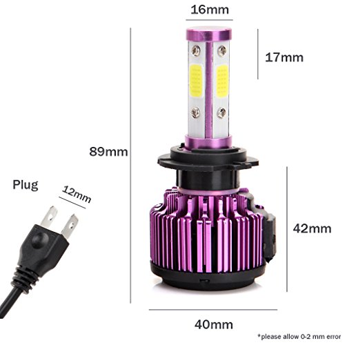 H7 LED Headlight Bulbs 20000LM 200W 6000K Cool White Low Beam / High Beam Conversion Kit 360 Degree 4 Side COB Chips Super Bright Auto Headlamps -2 Yr Warranty