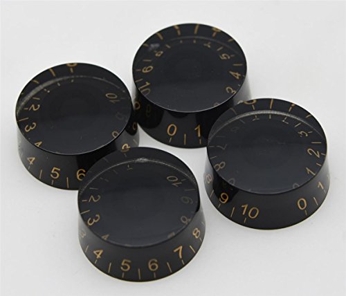 KAISH Set of 4 Black with Gold Lettered LP Guitar Speed Knob Control Knobs for Les Paul SG