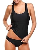Ekouaer Two Piece Swimsuits Womens Racerback Tankini Top Sets Padded Swimwear S-XXL