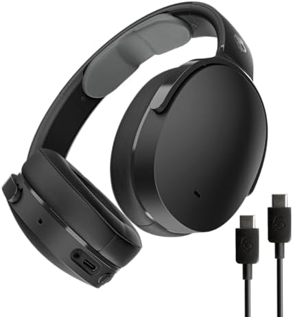 Skullcandy Hesh Evo Wireless Over-Ear Bluetooth Headphones with Extra USB-C Charging Cable, Noise Isolating, 36 Hours Battery, Foldable Lightweight Design, Microphone for iPhone Android - True Black