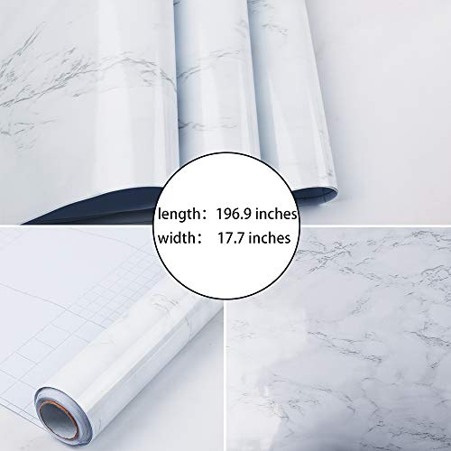 Hatoku Marble Contact Paper 17.71 inch X 196.85 inch Decorative Self-Adhesive Film Removable Granite Gray, White Roll Kitchen Countertop Cabinet Furniture is Renovated Thick Waterproof PVC