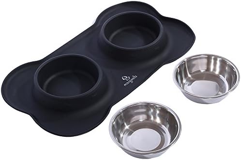 Pet Bowls Puppy Food Bowls Stainless Steel Dog Cat Bowls with No Spill Non-Skid Silicone Mat 24oz Feeder Bowls for Small Dogs Cats Pet-Black