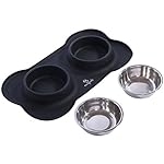 Pet Bowls Puppy Food Bowls Stainless Steel Dog Cat Bowls with No Spill Non-Skid Silicone Mat 24oz Feeder Bowls for Small Dogs Cats Pet-Black