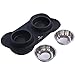 Pet Bowls Puppy Food Bowls Stainless Steel Dog Cat Bowls with No Spill Non-Skid Silicone Mat 24oz Feeder Bowls for Small Dogs Cats Pet-Black