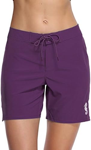 eulo Women's Swim Shorts High Waisted Long Board Short Solid Beach Bottom Trunks