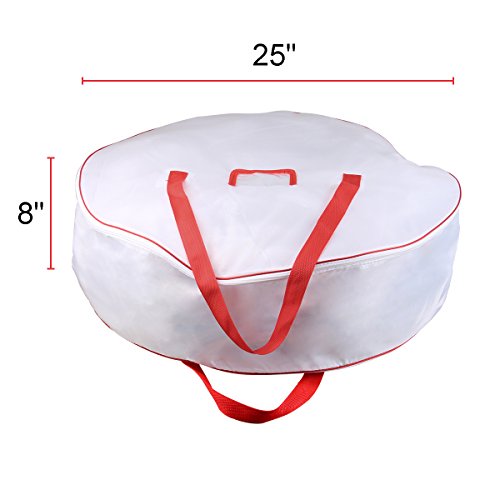 Christmas Wreath Storage Bag - Xmas Large Wreath Container - Reinforced Wide Handle and Double Sleek Zipper - Heavy Duty Protect Your Holiday Advent, Garland, Party Decorations and Ornaments 30",White
