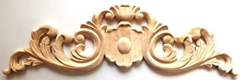 19-3/4"W X 6"H X 3/8"TH, Hand Carved Hard Birch Wood Acantus Style Applique Onlay Corbel