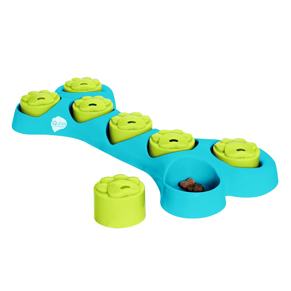 Iquities Dog Puzzle Treat Dispenser, Bone Hide Brain Training Dog Slow Feeder, IQ Interactive Toy for Dogs,Blue & Green